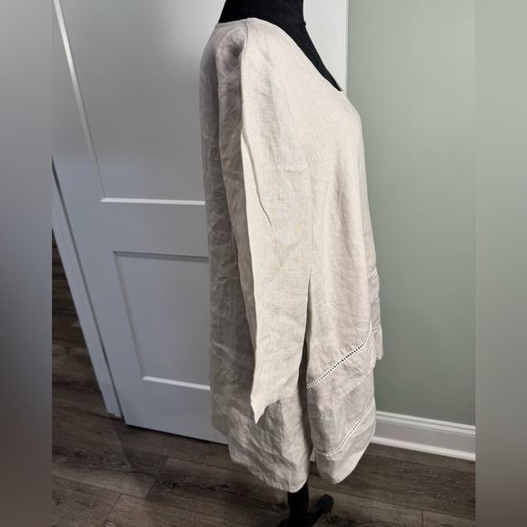 Et’Lois cream linen blouse 3/4 length sleeves natural fiber - Picture 2 of 7